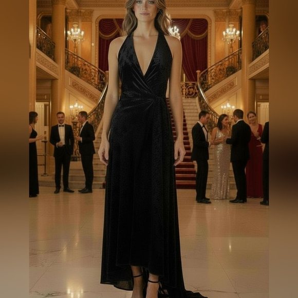 Dress the Population Dresses & Skirts - Dress the Population Black Velvet Wrap Dress NWT Size XL